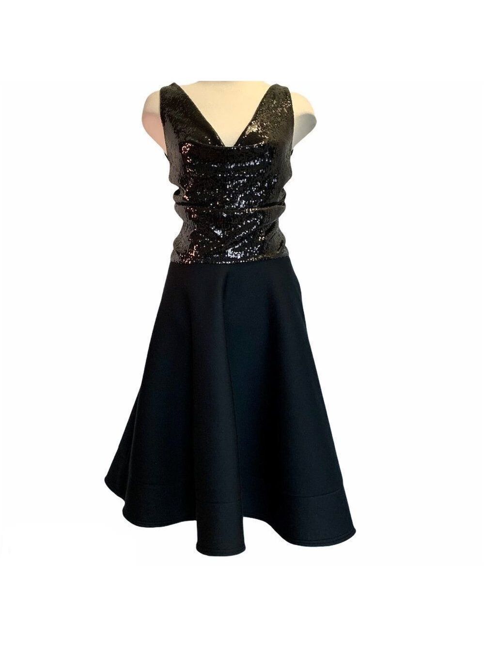 Donna Karan black sequin Bodice Flare Dress Sz 10 - Picture 2 of 15